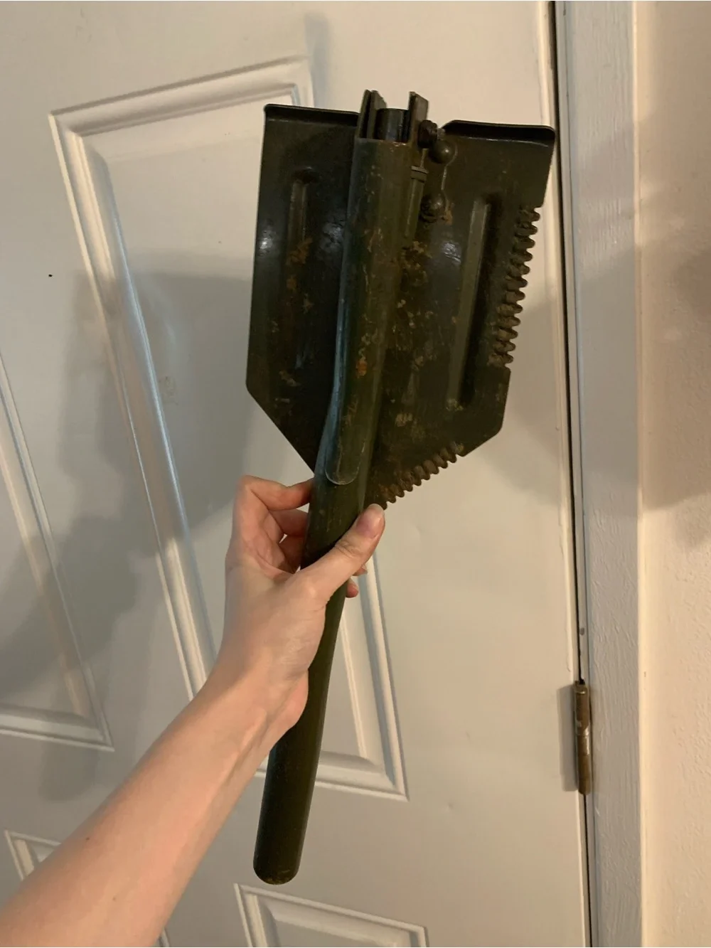 Military style vintage trench folding shovel with pick!